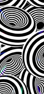 Black and white spiral pattern mobile wallpaper, featuring concentric circles.