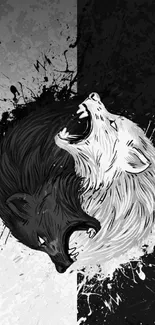 Black and white yin yang wolf design for mobile wallpaper.