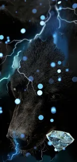 Black bear with lightning and diamond on mobile wallpaper.