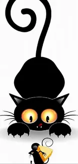 Playful black cat and mouse cartoon wallpaper.