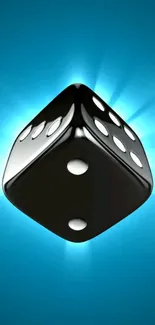 Black dice on a glowing blue background wallpaper.