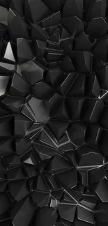 Black geometric 3D abstract wallpaper pattern.