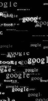 Black wallpaper with white Google text logos scattered throughout.