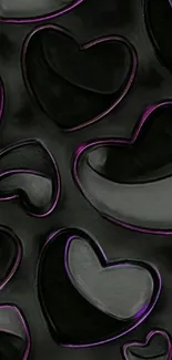 Mobile wallpaper with black hearts and purple outlines.