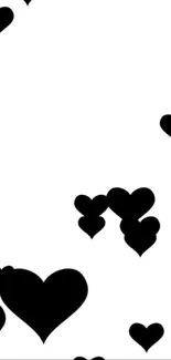 Minimalist black hearts on white background wallpaper.