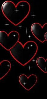 Black hearts with red outlines wallpaper.