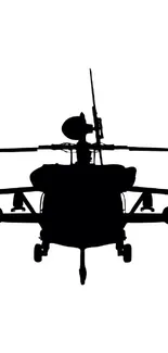 Black silhouette of helicopter on white background, minimalist mobile wallpaper.