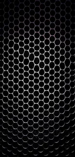 Black hexagonal mesh pattern wallpaper for a modern mobile background.