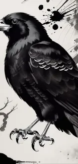 Abstract black ink raven design for mobile wallpaper.