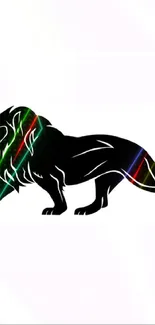 Black lion silhouette with colorful lines on white background.