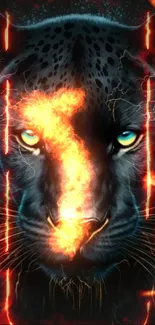 Black panther digital wallpaper with vibrant blue eyes and artistic design.