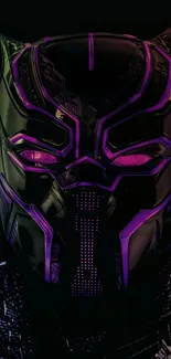 Black Panther mask in neon purple design on dark background.