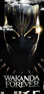 Black Panther Wakanda Forever wallpaper featuring mask and dark background.