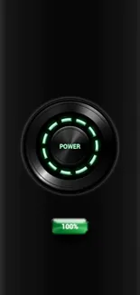 Futuristic power button on black background.