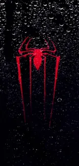 Red spider logo on black raindrop background wallpaper.