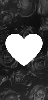 Black and white heart with roses wallpaper.