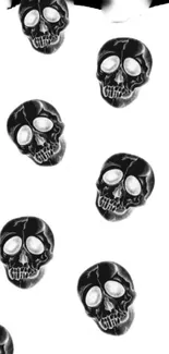 Black skulls pattern on white mobile wallpaper.