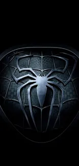 Black spider emblem on a dark background mobile wallpaper.