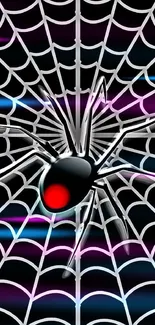 Black spider with red accent on web wallpaper.