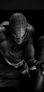 Black superhero in a dynamic crouching pose, textured suit.