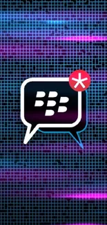 BlackBerry chat logo on blue grid background.