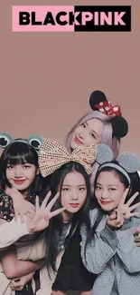 Blackpink members with mouse ears accessories in a stylish mobile wallpaper.