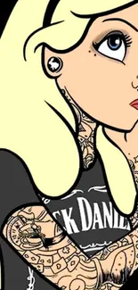 Illustration of a tattooed blonde girl on a black background.