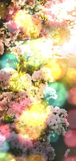 Pink flowers bathed in sunlight, creating a serene nature wallpaper.