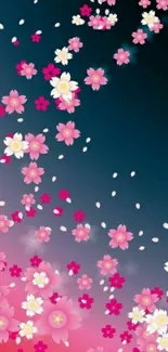 Mobile wallpaper of pink cherry blossoms on gradient background.