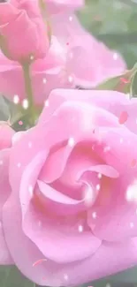 Pink rose blossoms with soft petals and dreamy effect.