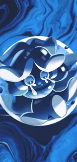 Abstract blue cat wallpaper with swirling artistic design.