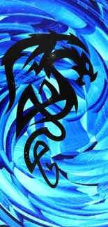 Blue abstract dragon wallpaper with artistic swirls.