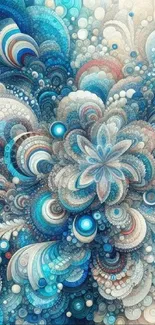 Blue abstract fractal art mobile wallpaper with intricate designs and patterns.