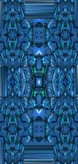 Abstract blue geometric pattern wallpaper with intricate design.