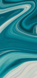 Blue abstract swirl wallpaper with teal and white fluid design.