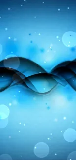 Abstract blue waves and shining bubbles wallpaper.