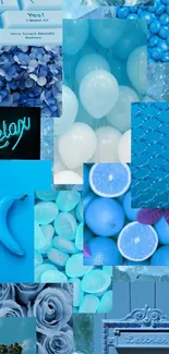 Blue aesthetic collage wallpaper with diverse soothing images.