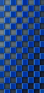 Blue and black checkered wallpaper with a modern geometric design.