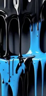 Abstract wallpaper with blue and black paint drips.