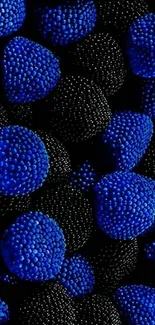 Textured blue and black spheres wallpaper on phone.