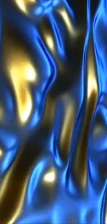 Blue and gold abstract wave pattern wallpaper.