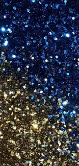 Blue and gold sparkling glitter wallpaper.