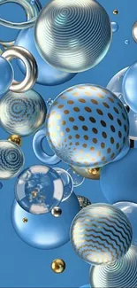 Abstract blue and gold 3D spherical pattern wallpaper for mobile.