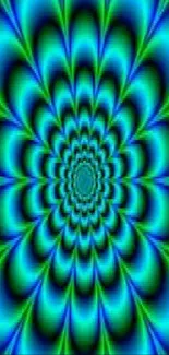 Blue and green abstract vortex pattern wallpaper.