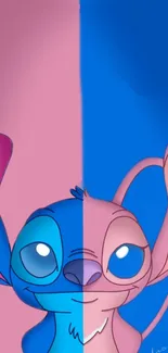 Colorful cartoon featuring a split blue and pink design.