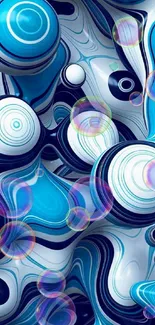 Abstract mobile wallpaper with blue and white swirling patterns.