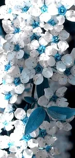 Mobile wallpaper of blue and white flowers highlighting elegance and calmness.