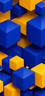 3D blue and yellow cubes wallpaper.