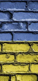 Blue and yellow brick pattern wallpaper.