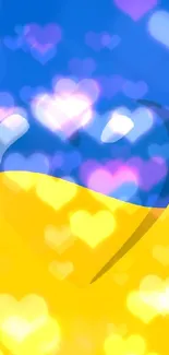 Stylized blue and yellow heart wallpaper for mobile devices.